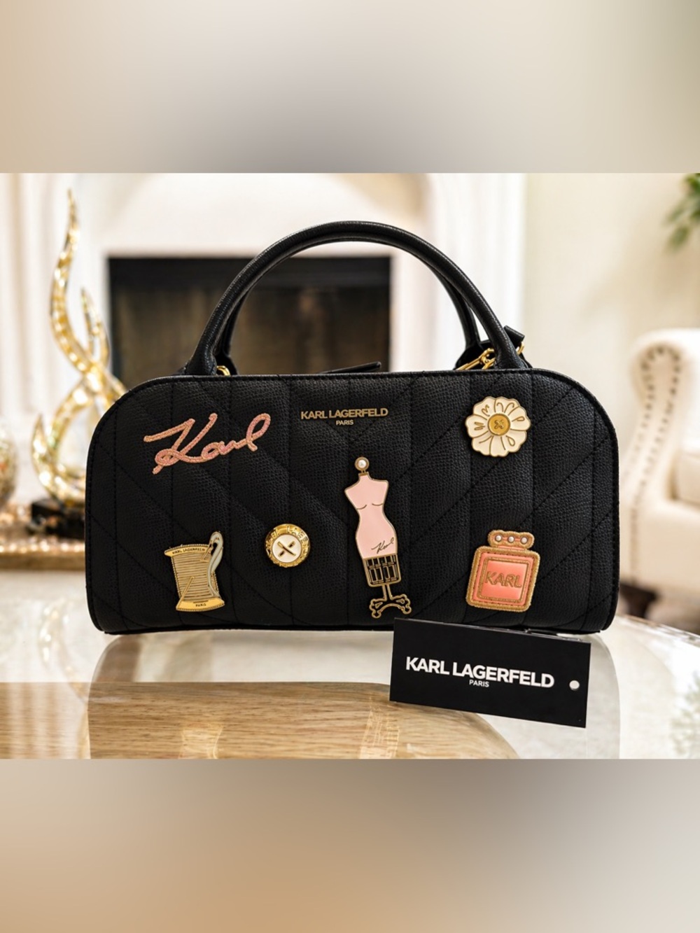 Karl Lagerfeld Black Embellished Dome Handbag let’s go collectors item✨